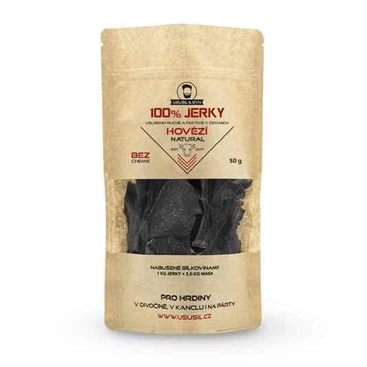 100% JERKY HOVĚZÍ NATURAL 50 g - FitMar.cz