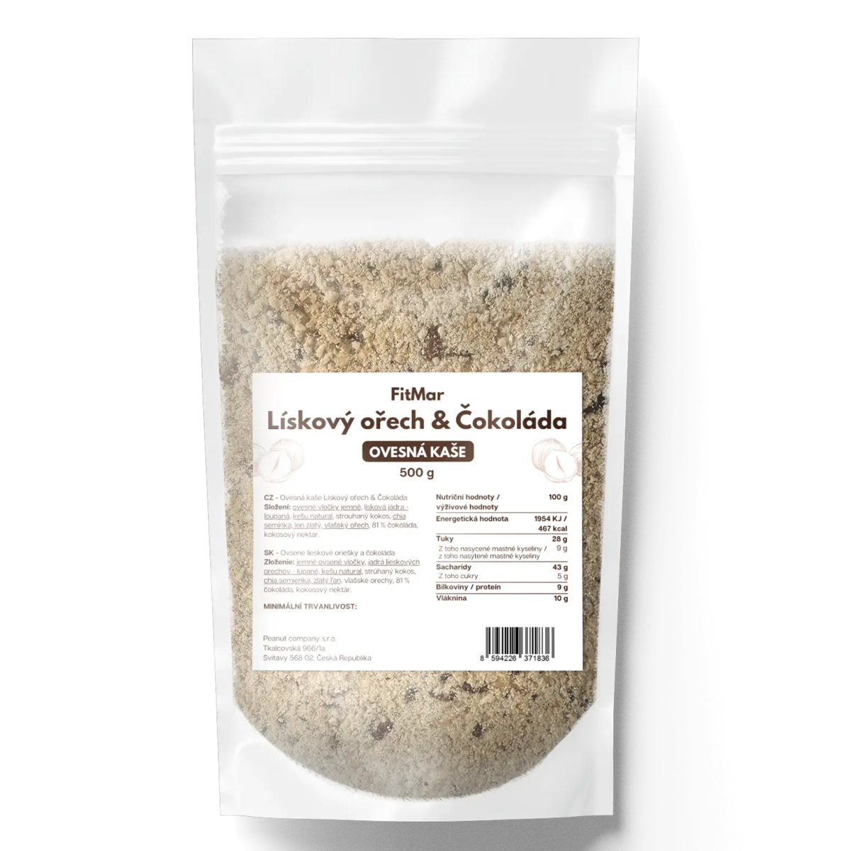 FitMar ovesná kaše lískový ořech a čokoláda 500 g - FitMar.cz