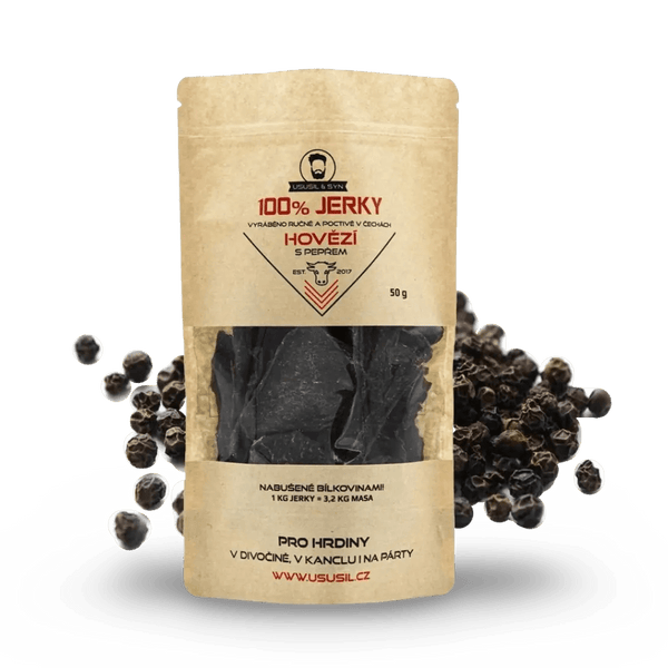 Jerky hovězí s pepřem 50g - FitMar.cz