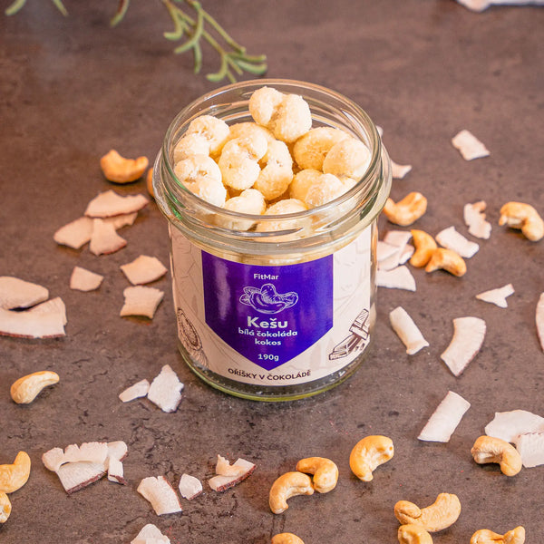 Kešu v bílé čokoládě a kokosu - FitMar.cz