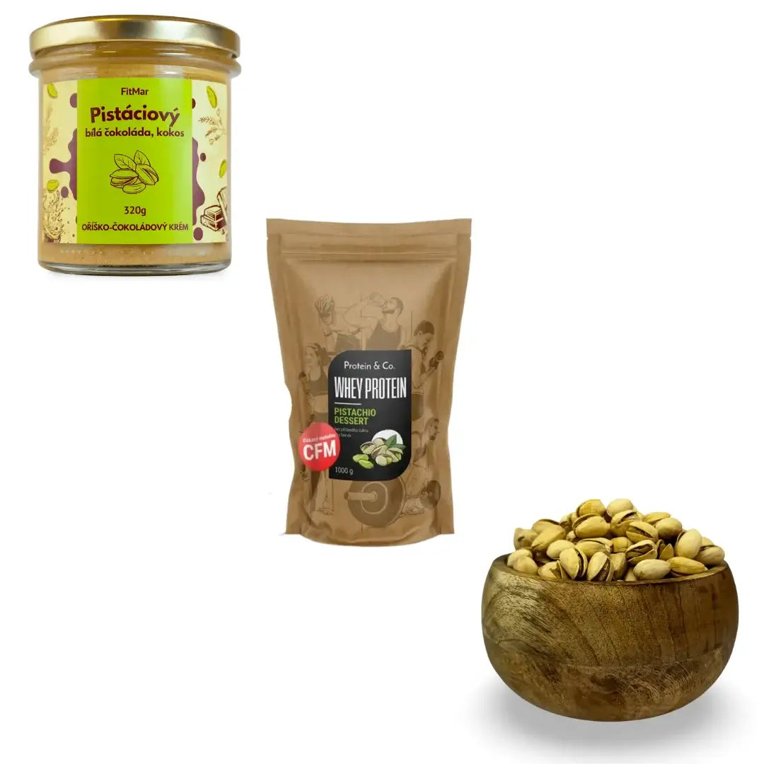 Pistáciový krém 320 g + Pistachio dessert proteín 1 kg + pistácie pražené solené 500 g