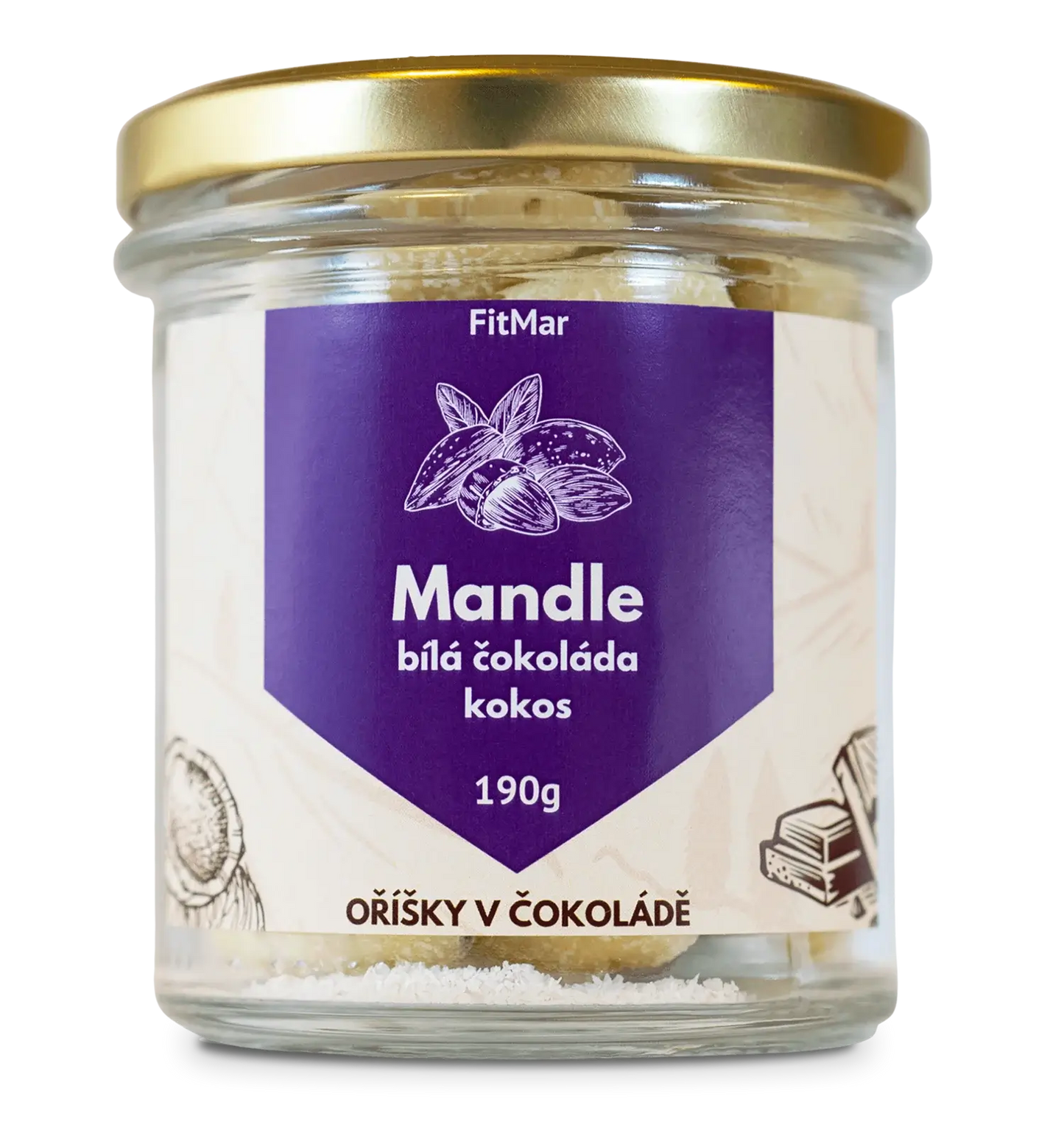 Mandle v bielej čokoláde a kokose